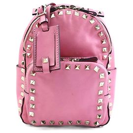 Mochila de couro Rockstud Valentino Garavani Rosa Dourado