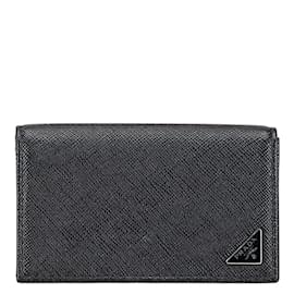 Prada-Prada Saffiano Triangle Card Case-Black