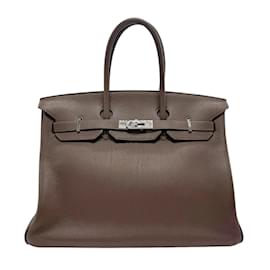 Hermès-Hermes Birkin 35 Handbag in Dark Brown Togo Leather-Dark brown