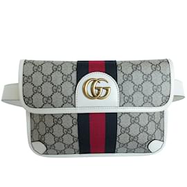 Gucci-Bolsa de cintura em lona GG Supreme de couro Gucci Ophidia-Marrom,Fora de branco