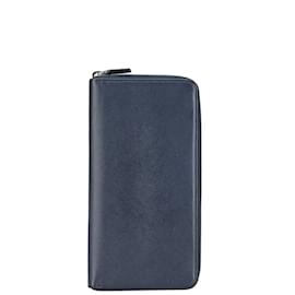 Prada-Prada Saffiano Round Long Wallet-Navy blue