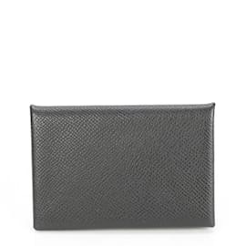 Hermès-Hermes Calvi Leather Card Wallet-Black
