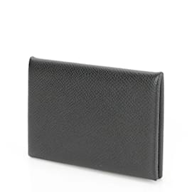 Hermès-Hermes Calvi Leather Card Wallet-Black
