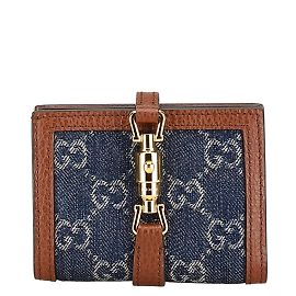 Billetera compacta bifold Gucci GG Denim Jackie 1961 Castaño Azul marino