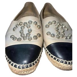 Chanel Leather Espadrilles CC Camelia Beige Beige