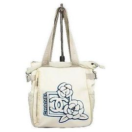 Chanel Sport Tote Bag White Blue Nylon White Blue