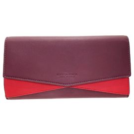 Bottega Veneta Bicolor Bi-fold Long Wallet Red Dark red