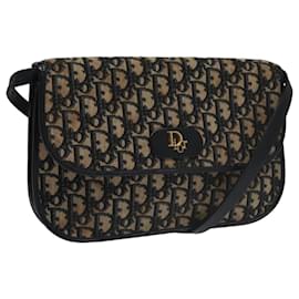 Christian Dior-Christian Dior Trotter Canvas Shoulder Bag Beige Navy Gold Auth 100668-Beige,Golden,Navy blue