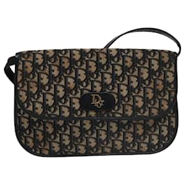 Christian Dior-Christian Dior Trotter Canvas Shoulder Bag Beige Navy Gold Auth 100668-Beige,Golden,Navy blue