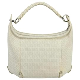 Fendi-FENDI Zucchino Canvas Shoulder Bag White Auth 100795-White