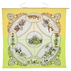 Hermès-HERMES Carre90 CAVALIERS PEULS Scarf Silk Yellow Auth ac3390-Yellow