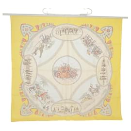 Hermès-HERMES Carre90 CAVALIERS PEULS Scarf Silk Yellow Auth ac3390-Yellow