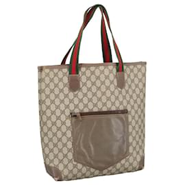 Gucci-GUCCI GG Supreme Web Sherry Line Tote Bag PVC Leather Beige Auth ki5118-Beige