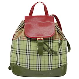 Autre Marque-Burberrys Nova Check Backpack Canvas Leather Beige Red Auth 101270-Red,Beige