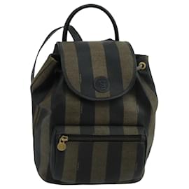 Fendi-FENDI Pecan Canvas Backpack Brown Black Gold Auth ep6564-Brown,Black,Golden