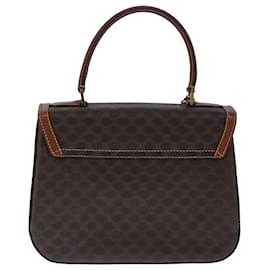 Céline-CELINE Macadam Canvas Hand Bag PVC Leather 2way Brown Gold Auth 100655-Brown,Golden