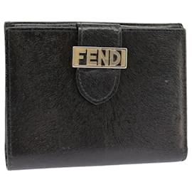 Fendi-FENDI Wallet Leather Black Auth 101125-Black