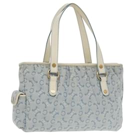 Céline-CELINE C Macadam Canvas Tote Bag Light Blue Gold Auth 102068-Golden,Light blue