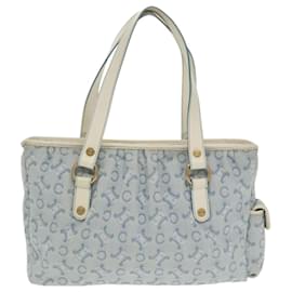 Céline-CELINE C Macadam Canvas Tote Bag Light Blue Gold Auth 102068-Golden,Light blue