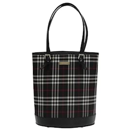 Autre Marque-Burberrys Nova Check Blue Label Hand Bag Nylon Navy Silver Auth mr706-Silvery,Navy blue