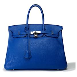 Hermès-HERMES Birkin 35 Bag in Blue Leather - 102282-Blue