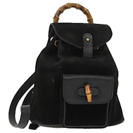 Gucci-GUCCI Bamboo Backpack Suede Black Gold 003 1705 0030 Auth ep6590-Black,Golden