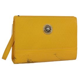 Gianni Versace Clutch Bag Leather Yellow Gold Auth ac3403 Golden Yellow