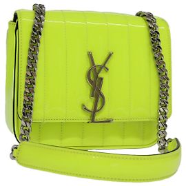 SAINT LAURENT Bolsa Vicky Small Cadena Esmalte Amarillo Plata 538439 Auth 101382A Plata Amarillo