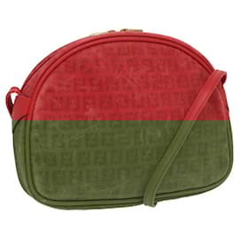 Fendi-FENDI Zucchino Canvas Shoulder Bag Coated Canvas Red Auth ti2358-Red