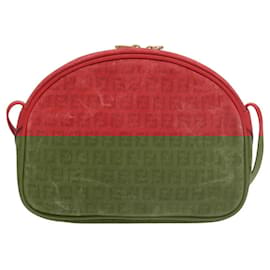 Fendi-FENDI Zucchino Canvas Shoulder Bag Coated Canvas Red Auth ti2358-Red