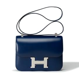 Hermès-HERMES Constance Bag in Blue Leather - 102275-Blue