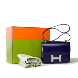 Hermès-HERMES Constance Bag in Blue Leather - 102275-Blue