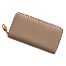 Portafoglio lungo Gucci in pelle con bambù rotondo Beige