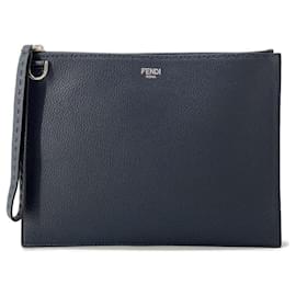 Fendi-Fendi Selleria Leather Clutch Bag-Navy blue