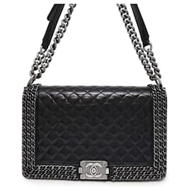 Chanel-Chanel Black Leather Chain Shoulder Bag-Black
