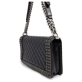 Chanel-Chanel Black Leather Chain Shoulder Bag-Black