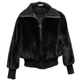 Black Alice + Olivia Faux Fur Bomber Jacket Size US S Black