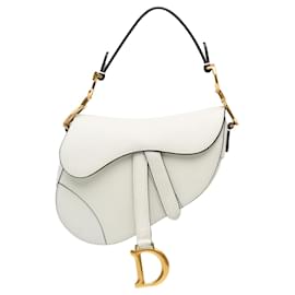 Dior-White Dior Mini Grained Calfskin Saddle Bag Satchel-White