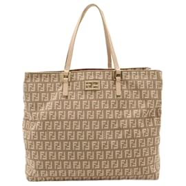 Fendi-Fendi Zucchino Zucca Canvas Leather Tote Bag-Pink