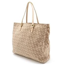 Fendi-Fendi Zucchino Zucca Canvas Leather Tote Bag-Pink