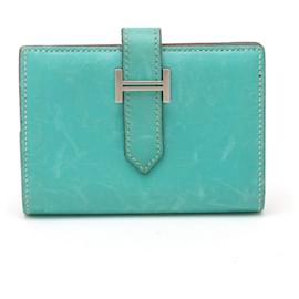 Hermès-Hermes Leather Emerald Bearn Mini Wallet-Green