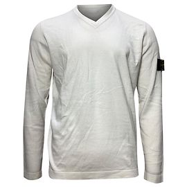 Stone Island Logo Patch V-neck Sweatshirt in White Wool White