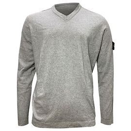 Suéter V-neck em lã cinza com patch logo Stone Island Cinza