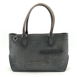 Berluti Venetian Leather Calligraphy Tote Bag Grey