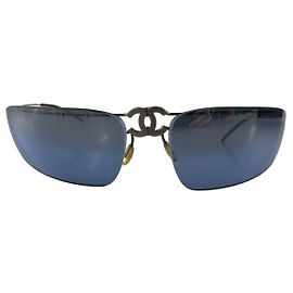 Chanel Sunglasses Blue and Silvery Plastic Foldable Silvery Blue