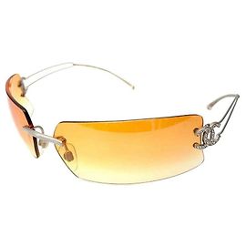 Óculos de sol Chanel sem aro com strass rosa e logotipo CC dourado Laranja