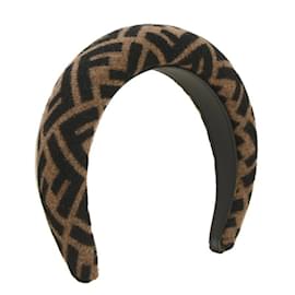 Fendi-Fendi Zucca Pattern Leather Headband-Brown,Black