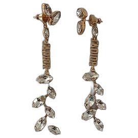 Boucles d'oreilles Christian Dior en métal doré et cristaux Doré