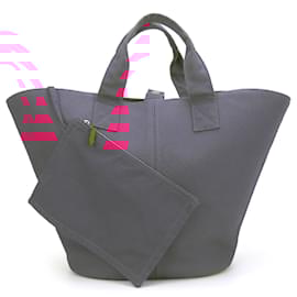 Hermès-Sac Tote Hermes Panier de Plage MM en Toile Rose Fluo-Autre