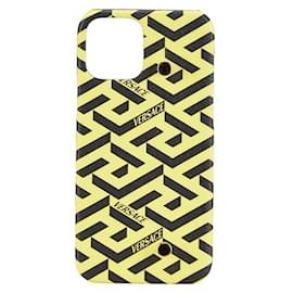 Versace-Versace La Greca iPhone 12 Leather Case-Yellow